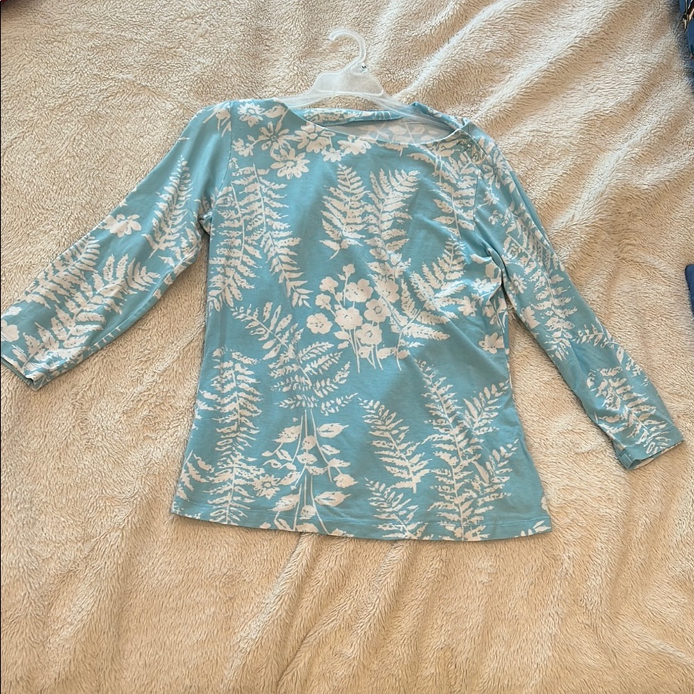 J. McLaughlin Blue 3/4 Sleeve Polo Blouse